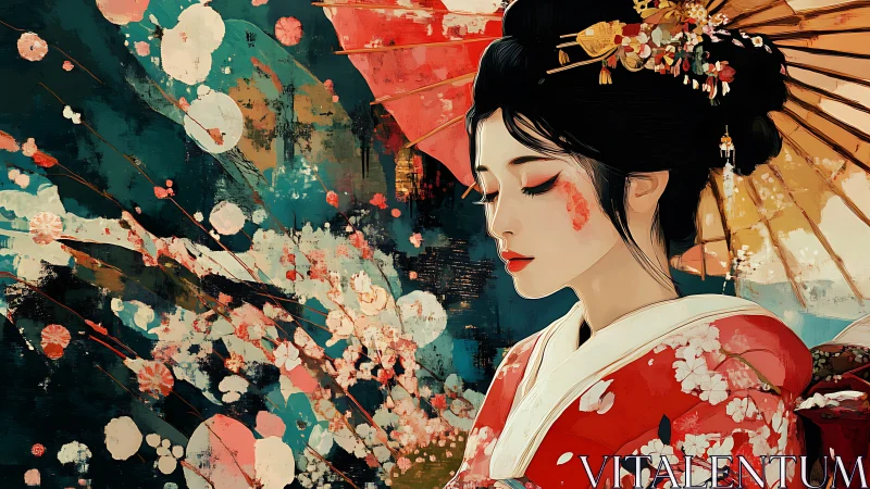 Quiet bloom of a kimono dream in painted spring light.