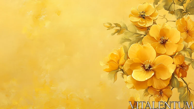 Golden Blooms Dance in Cheerful Yellow Watercolor Dreamscape.