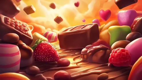 Vibrant Candy and Chocolate Fantasy in Golden Light.