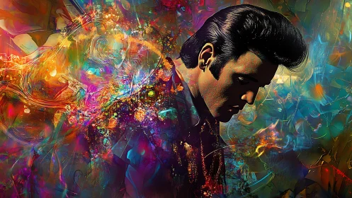 Color-swept crooner portrait glows in swirling neon dreams