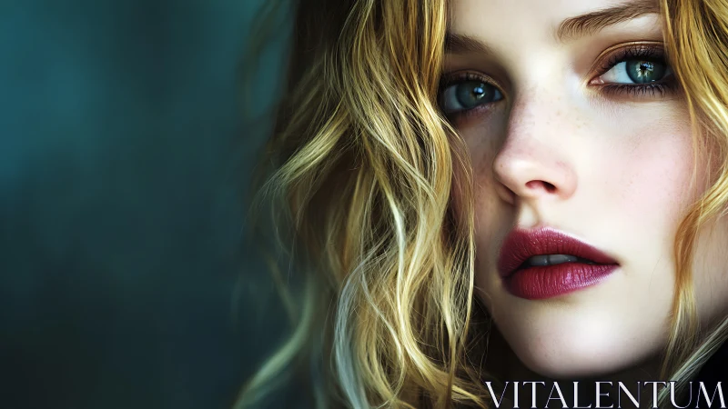 Close-up portrait with teal bokeh and cinematic lighting.