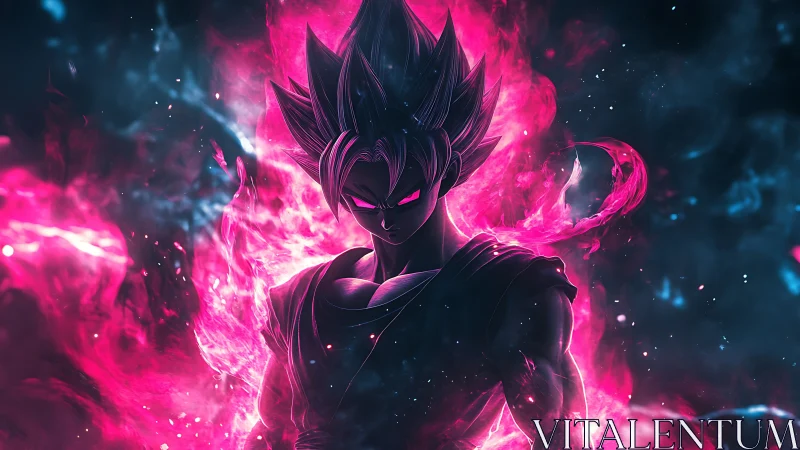 Celestial warrior silhouette in intense magenta energy aura.
