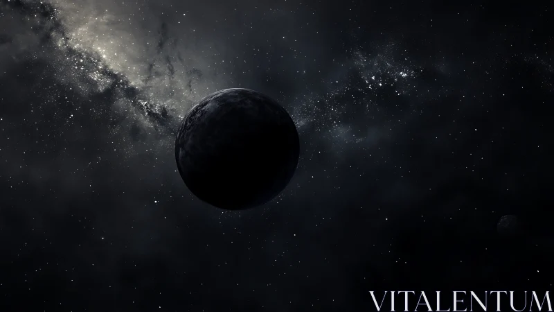 Shadowed exoplanet silhouette against dense galactic starfield rendering