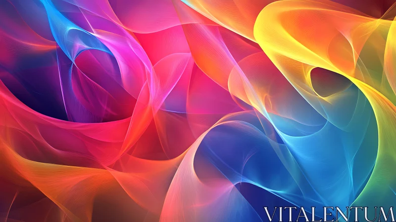 Multicolored translucent digital waveforms intersect in layers