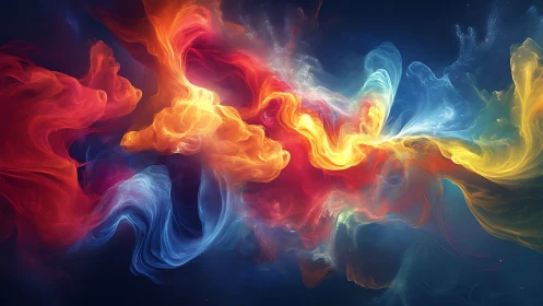 Colorful swirling nebula dances across a deep cosmic sky