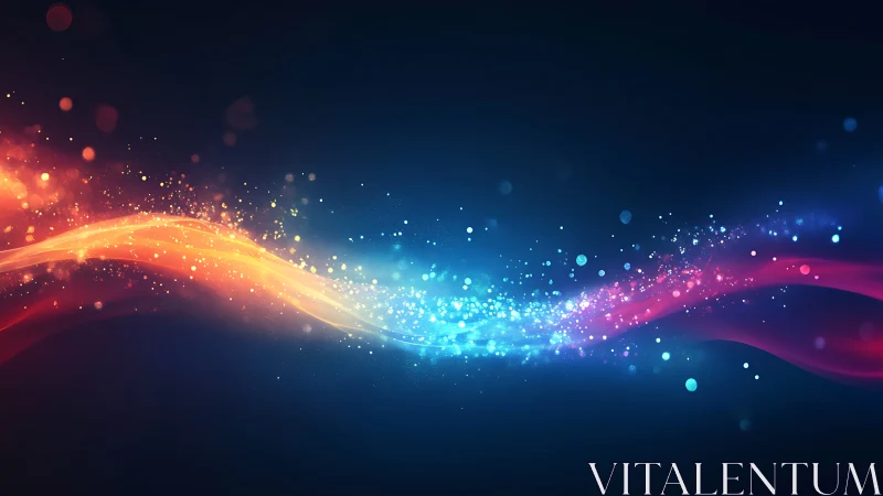 Luminous energy waves curve across deep blue cosmic field