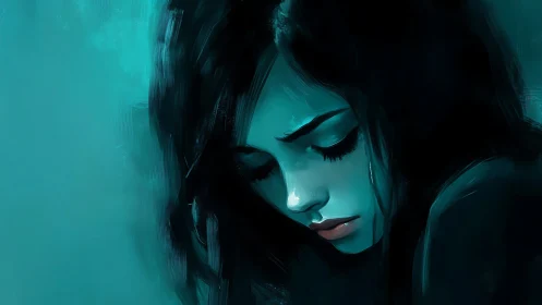 Teal quiet storms around a bowed, breakable girl&rsquo;s silhouette.