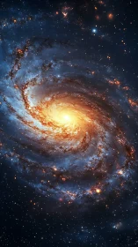 Spiral barred galaxy core with luminous starforming arms viewed edge-on