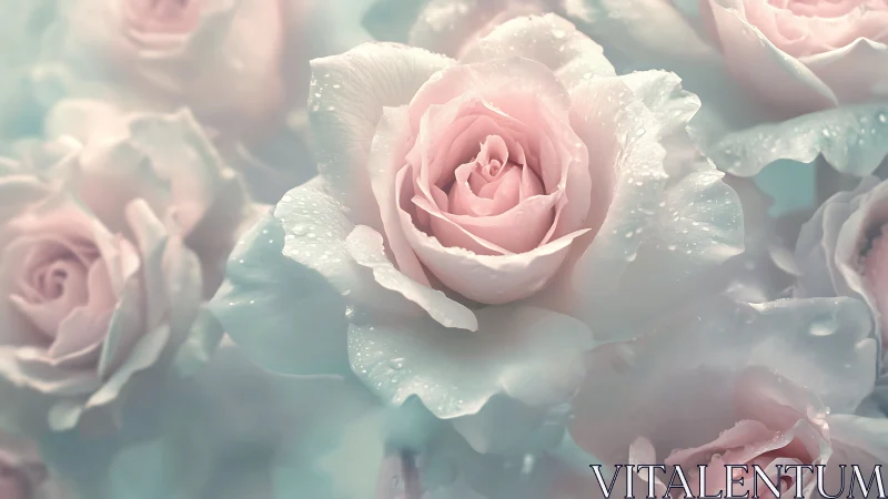 Dewy Pink Roses in Soft Morning Light