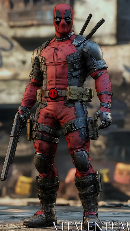 Red-armored masked mercenary in tactical urban stance.