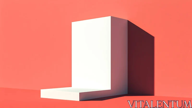 Minimalist geometric pedestal in coral field with hard shadow.