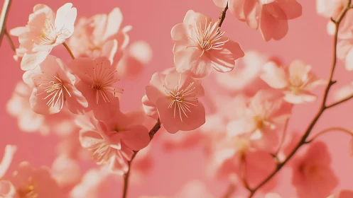 Peach Blossoms Against Pink Sky.