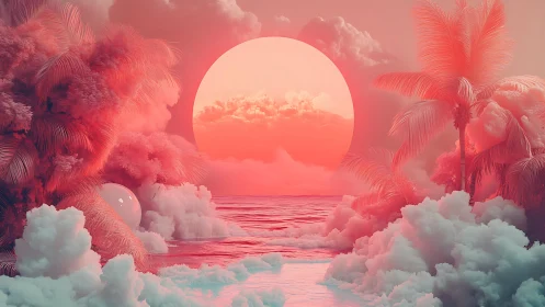 Cotton candy tropics kissing a colossal neon sunset orb.