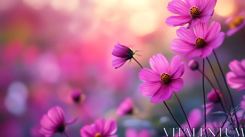 Pink cosmos flowers with selective focus depth of field technique