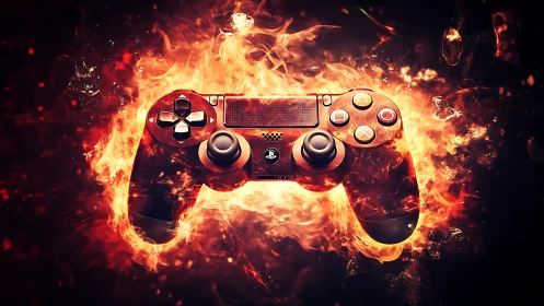 Inferno Controller: PlayStation Gamepad Engulfed in Flames.