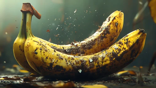 Photorealistic dirty bananas with dynamic debris burst.