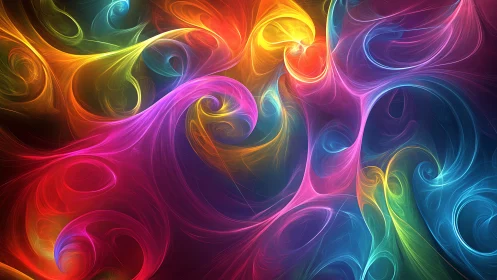 Multicolored swirling light patterns on dark background.