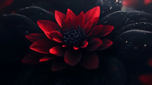 Dark background emphasizes single red flower in sharp focus