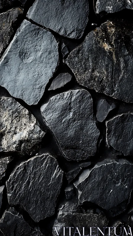 Dark irregular stone wall texture in close-up view.