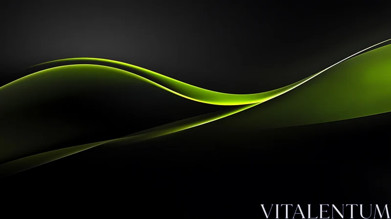 Luminous green ribbons glide across a midnight digital void.