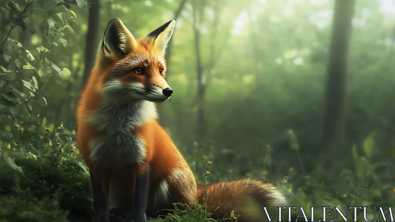 Forest fox pauses mid-stride and lets the green world hum