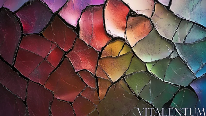 Abstract stained glass pattern with vibrant color gradients.