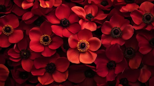 Crimson Anemone Array: Dense Floral Composition.