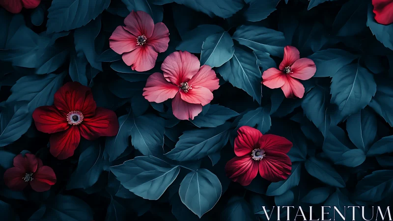 Chromatic Floral Composition with Deep Tonal Contrast and Overlapping Botanical Elements.