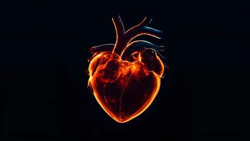 Glowing Anatomical Heart Illustration in Digital Neon Art Style.