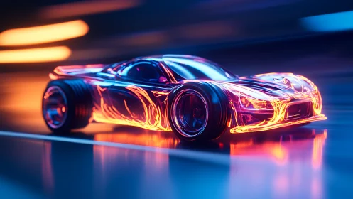 Neon-glow supercar streaking through futuristic highway night.