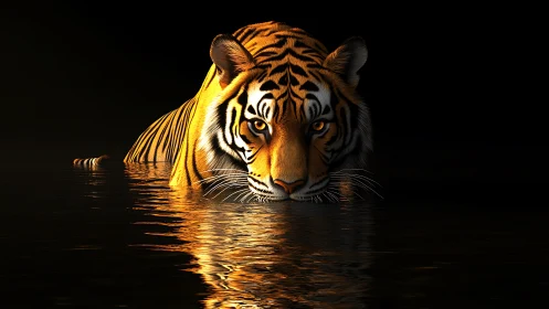 Tiger in low-key water environment uses dramatic rim lighting
