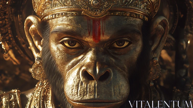 Mythic simian deity rendered in gilded cinematic closeup.