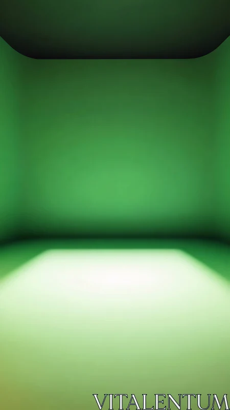 Green gradient room with soft spotlight floor illumination.