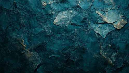 Oxidized teal rock surface with cracked metallic patina texture