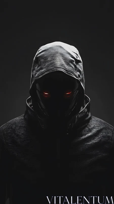 Cyberpunk hooded operative portrait with low-key lighting.