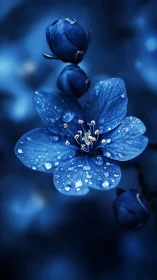 Cerulean Blossom with Dewdrops: Macro Photography.