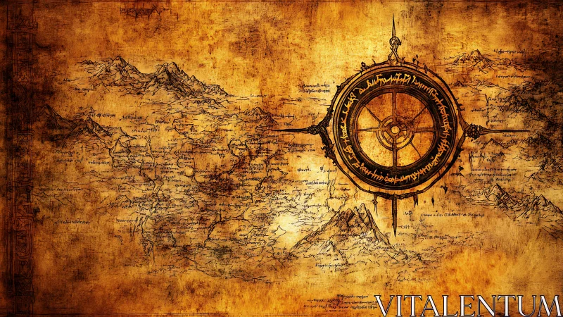 Ancient fantasy world map glows around ornate arcane compass