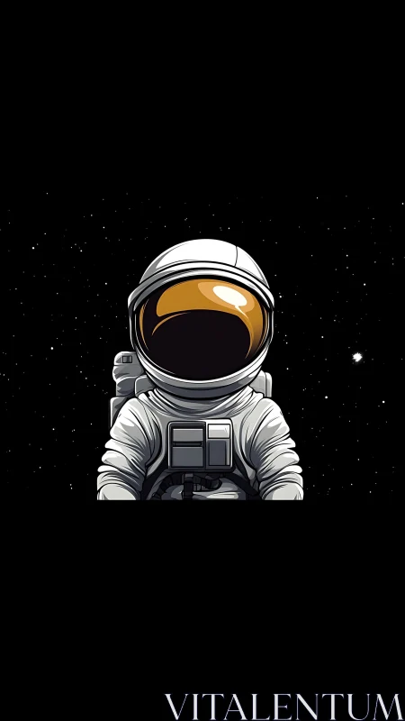 Solitary astronaut floats in a silent star-filled void.