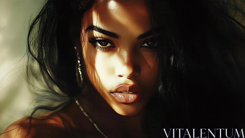 Intense female portrait in cinematic golden sunlight.