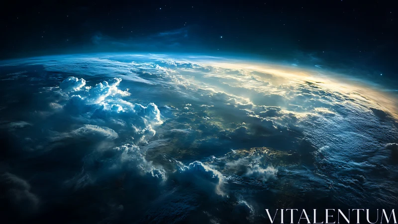 Digital horizon view of Earth cloudscape from space.