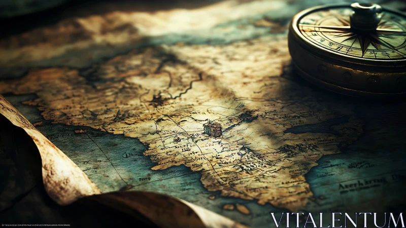 Antique map and brass compass evoke journeys yet untaken