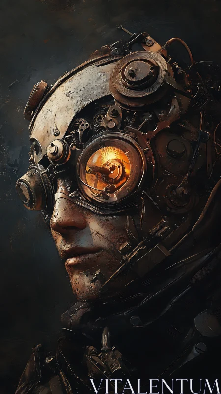 Steampunk cyborg portrait glows with a molten inner gaze