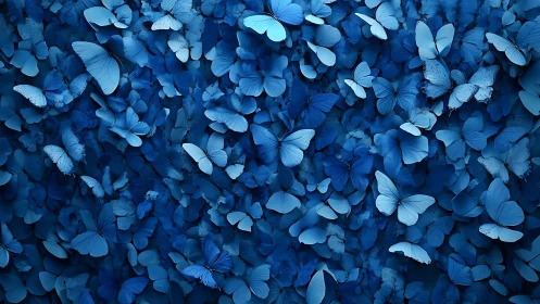 Monochromatic blue butterflies form dense layered macro surface