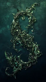 Curled forest glyph twists into a luminous green ampersand