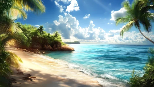 Tropical Beach Cove with Palm Trees and Turquoise Waters