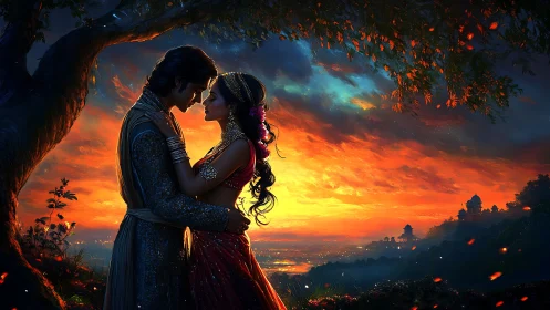 Romantic Embrace Under Glowing Sunset Sky.