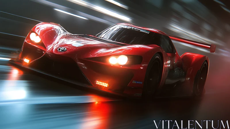 Midnight red racer slicing neon tunnels at impossible speed.