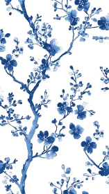 Indigo blossom branches drift like watercolor constellations