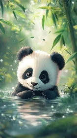 Pond side panda daydreams beneath drifting bamboo hush.