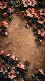 Faded Blooms Frame Rustic Aged Stone Background